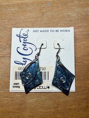 NWT Jody Coyote Art Made To Be Worn Blue Green Geometric Dangle Earrings